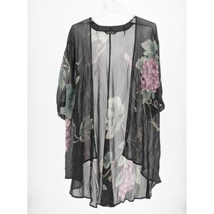 C.C.C. Women's Vintage Black Floral Grape Butterfly Sheer Kimono Cardigan Sz OS